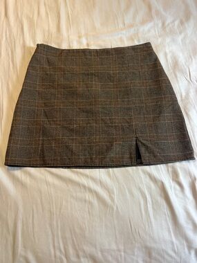 Old Navy Plaid Mini Skirt in Brown and Black with Front Slit